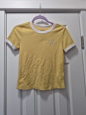 Hollister Yellow & White Striped Ringer Tee